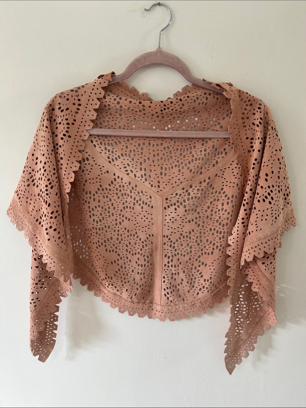 Kerry Grima Dusty Rose Laser-Cut Suede? Western Bohemian Festival Shawl Wrap - Picture 13 of 16